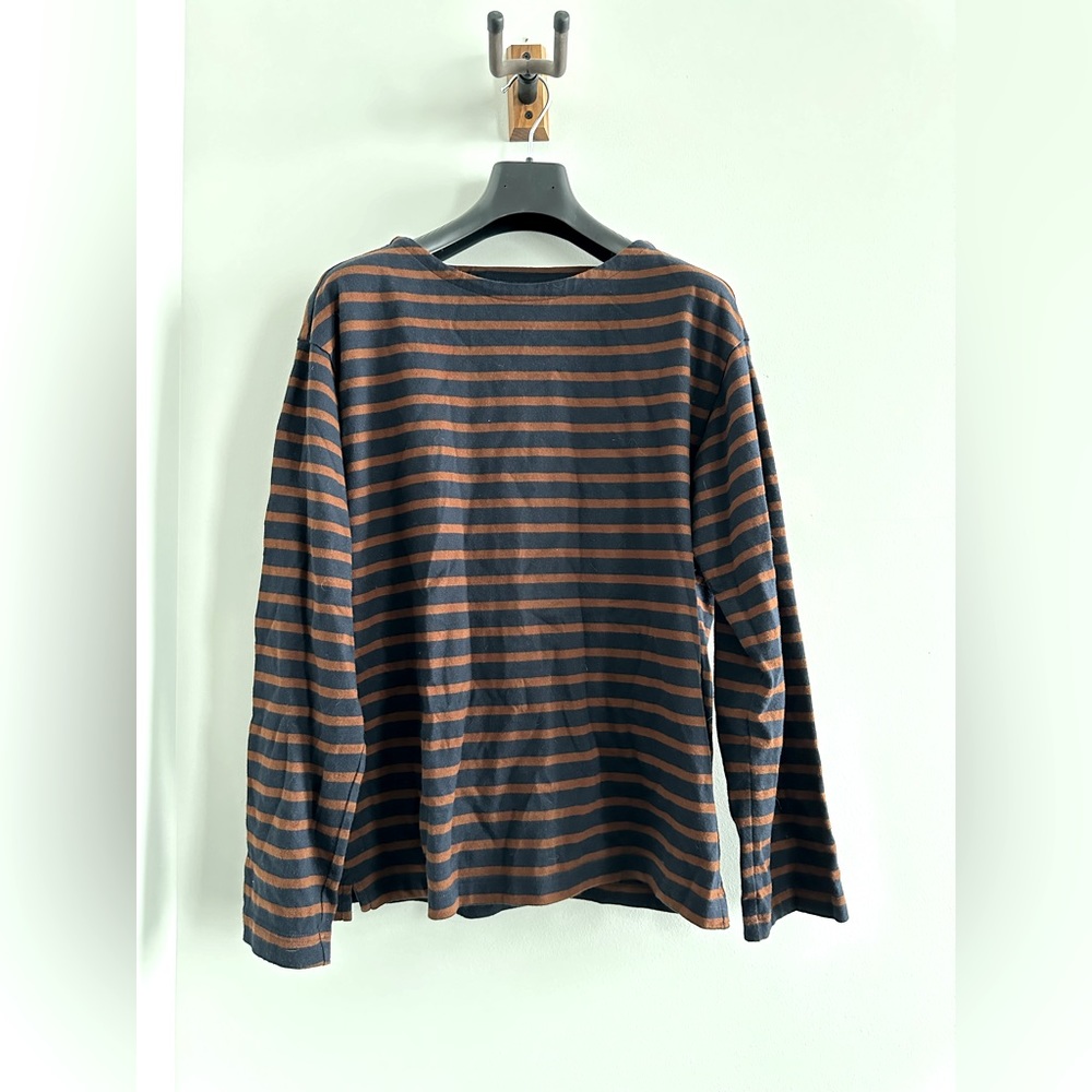 Banana Republic - Heritage Collection - Long Sleeve Blue and Orange Boxy Tee